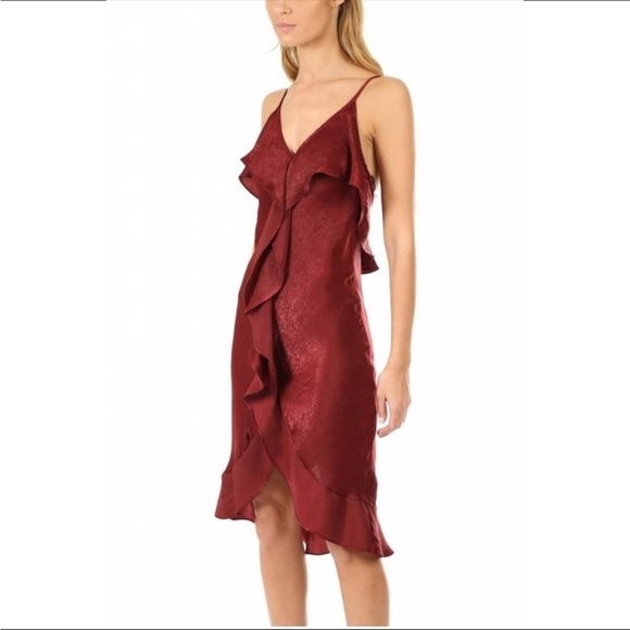 Misa Los Angeles Ele slip dress ruffle wine slub criss cross strap midi dress - Picture 1 of 10